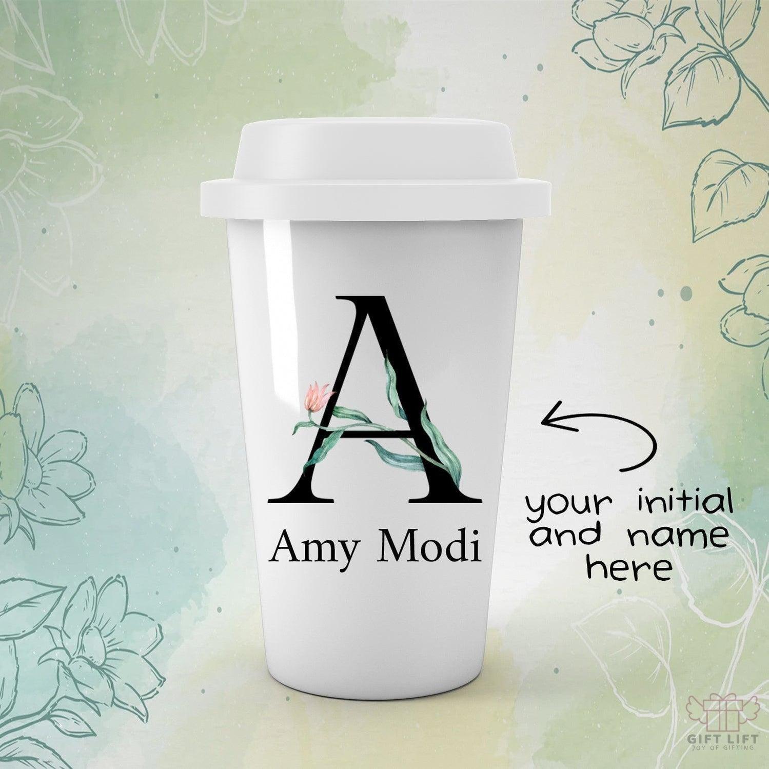 Personalized Floral Initial Name Tumbler