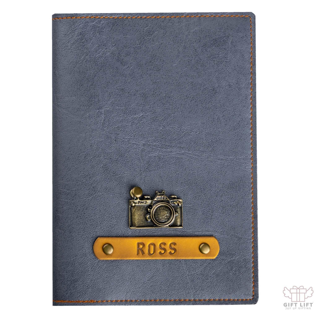 Personalized Grey Leather Finish Passport Cover