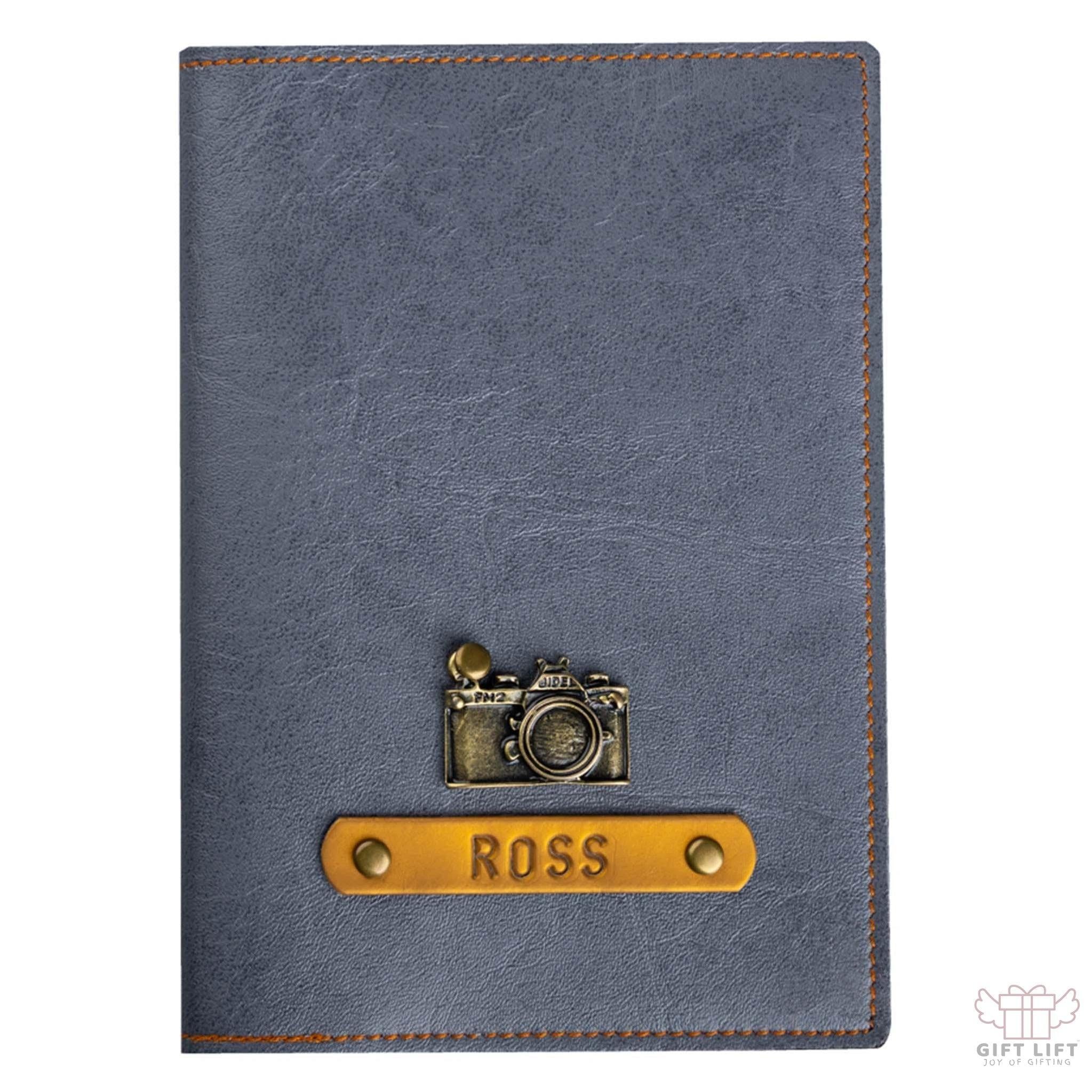 Personalized Grey Leather Finish Passport Cover