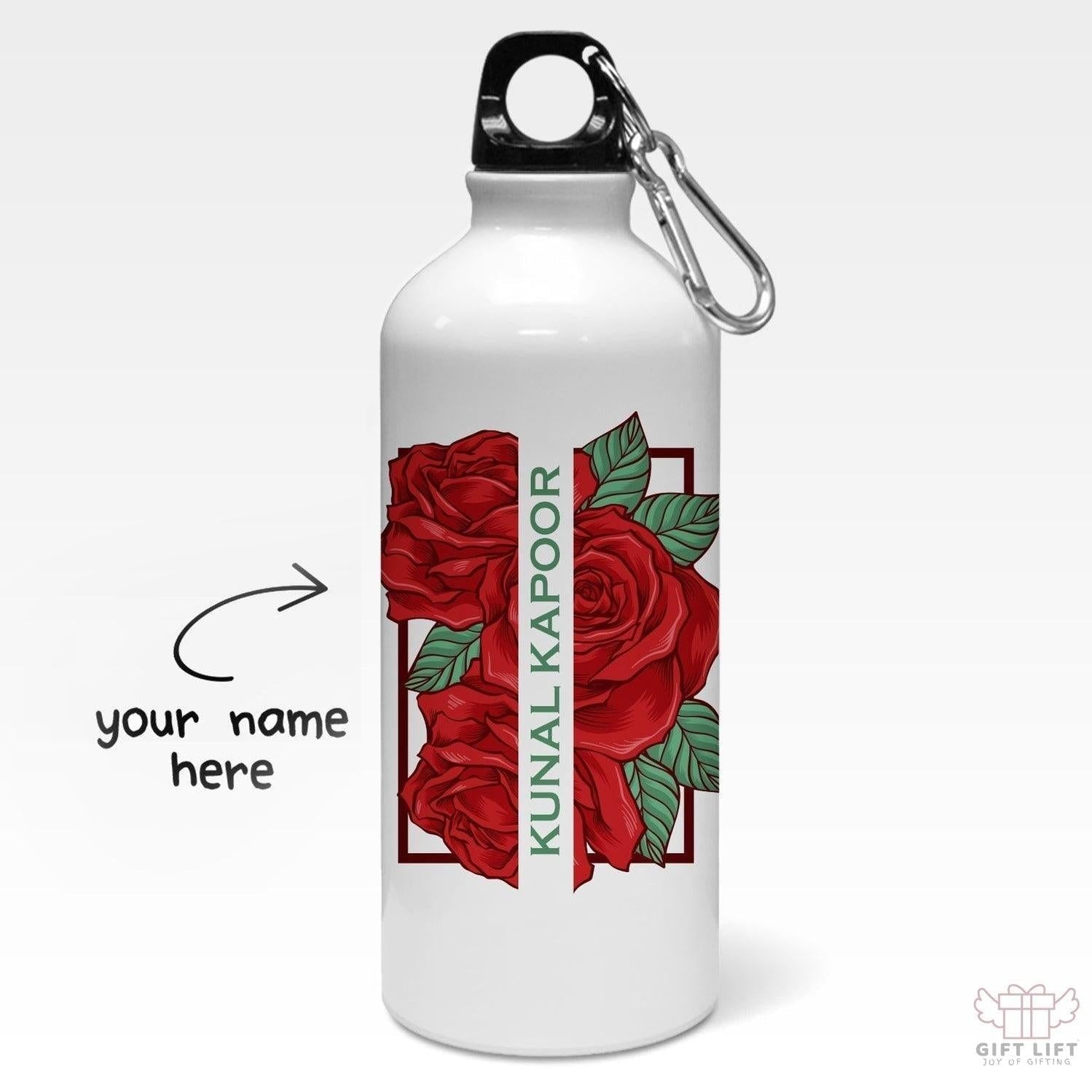 Personalized Illustrative Rose Art Water Bottle