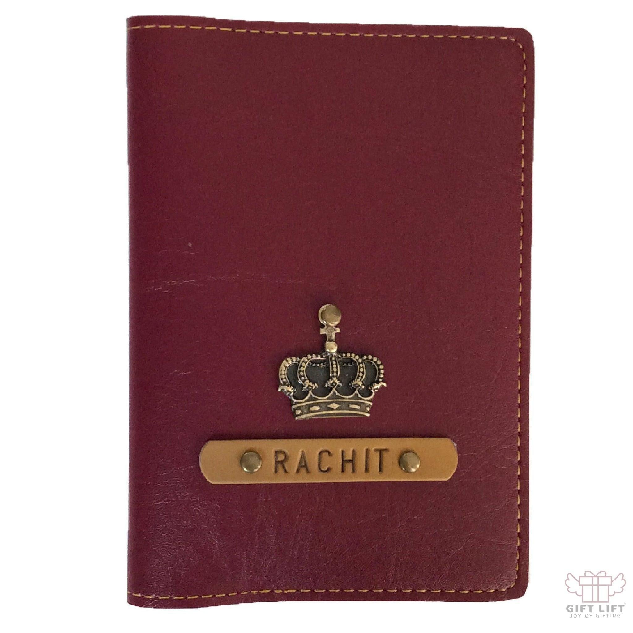 Personalized Maroon Leather Finish Passport Cover