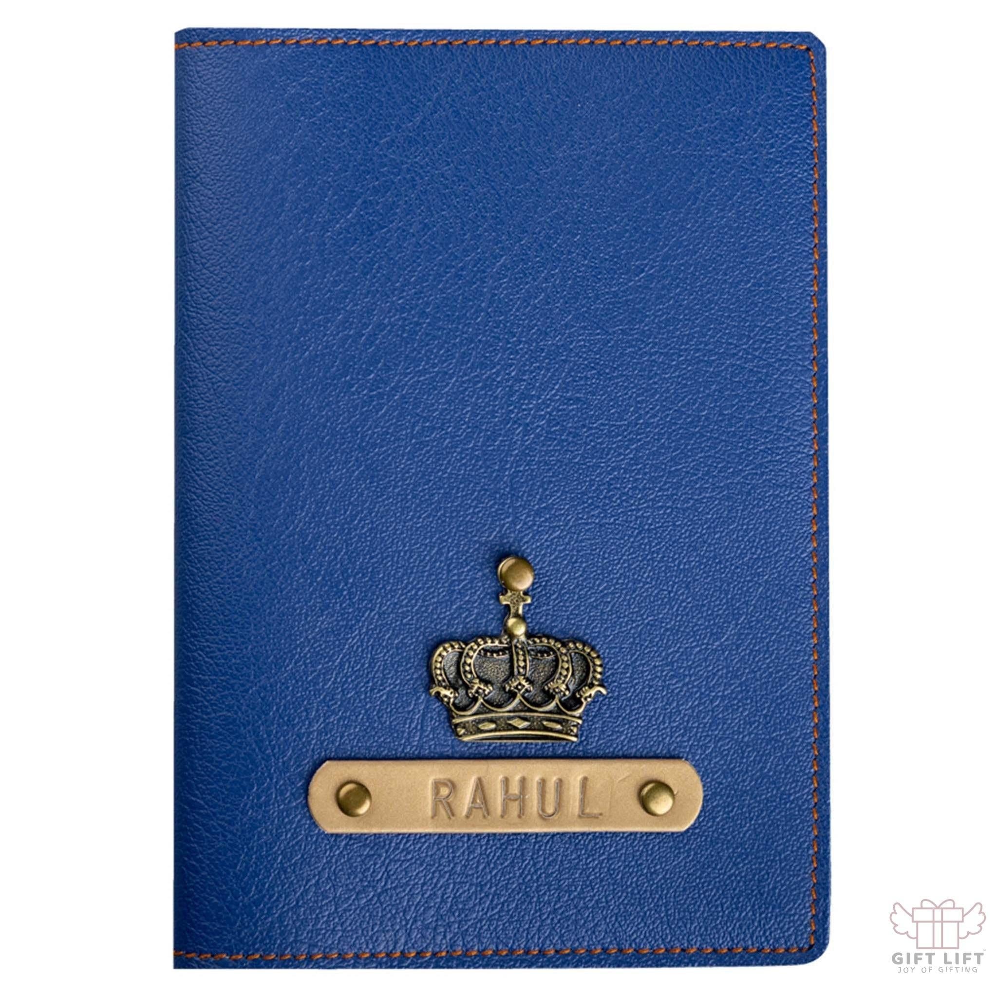 Personalized Navy Blue Leather Finish Passport Cover