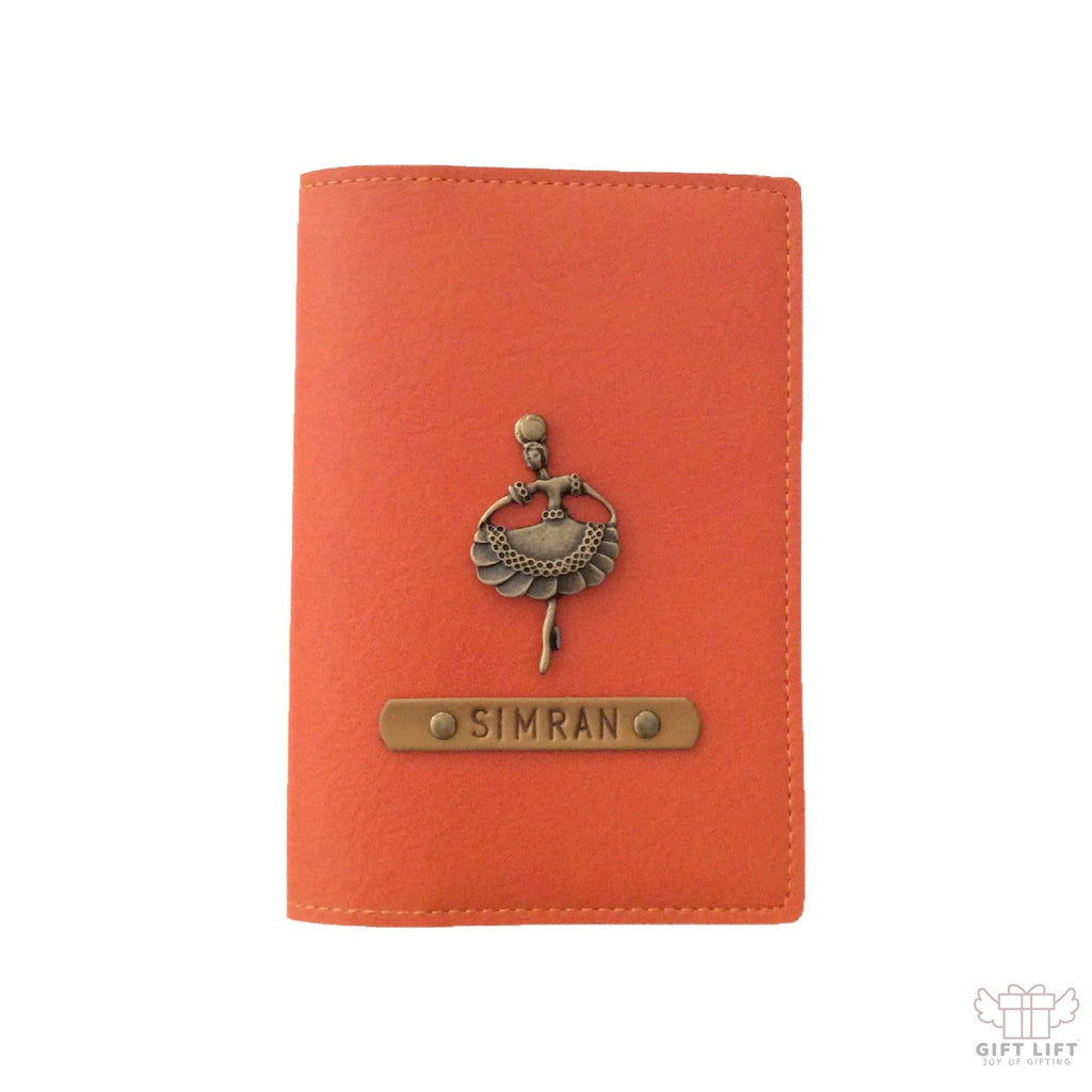 Personalized Orange Leather Finish Passport Cover