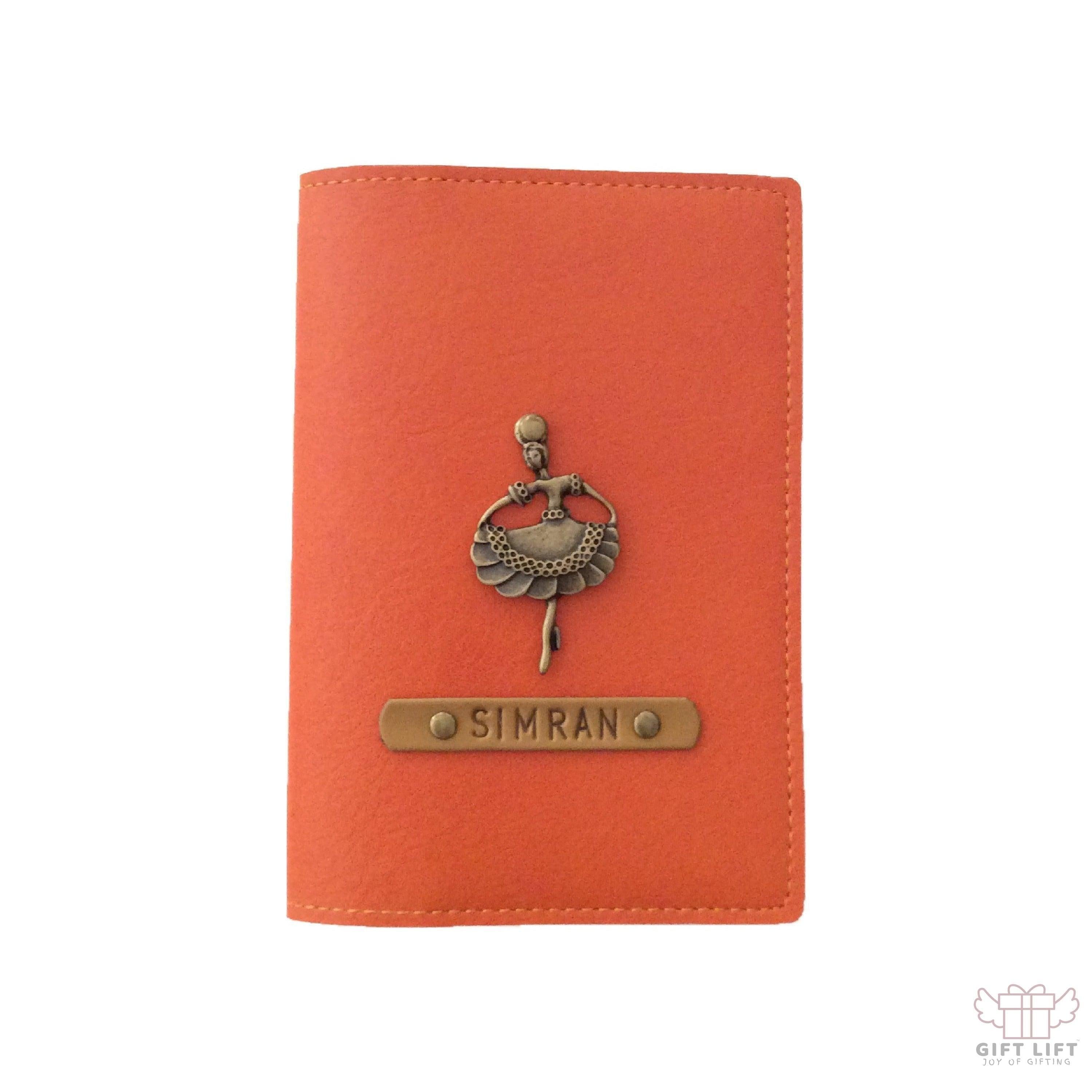 Personalized Orange Leather Finish Passport Cover