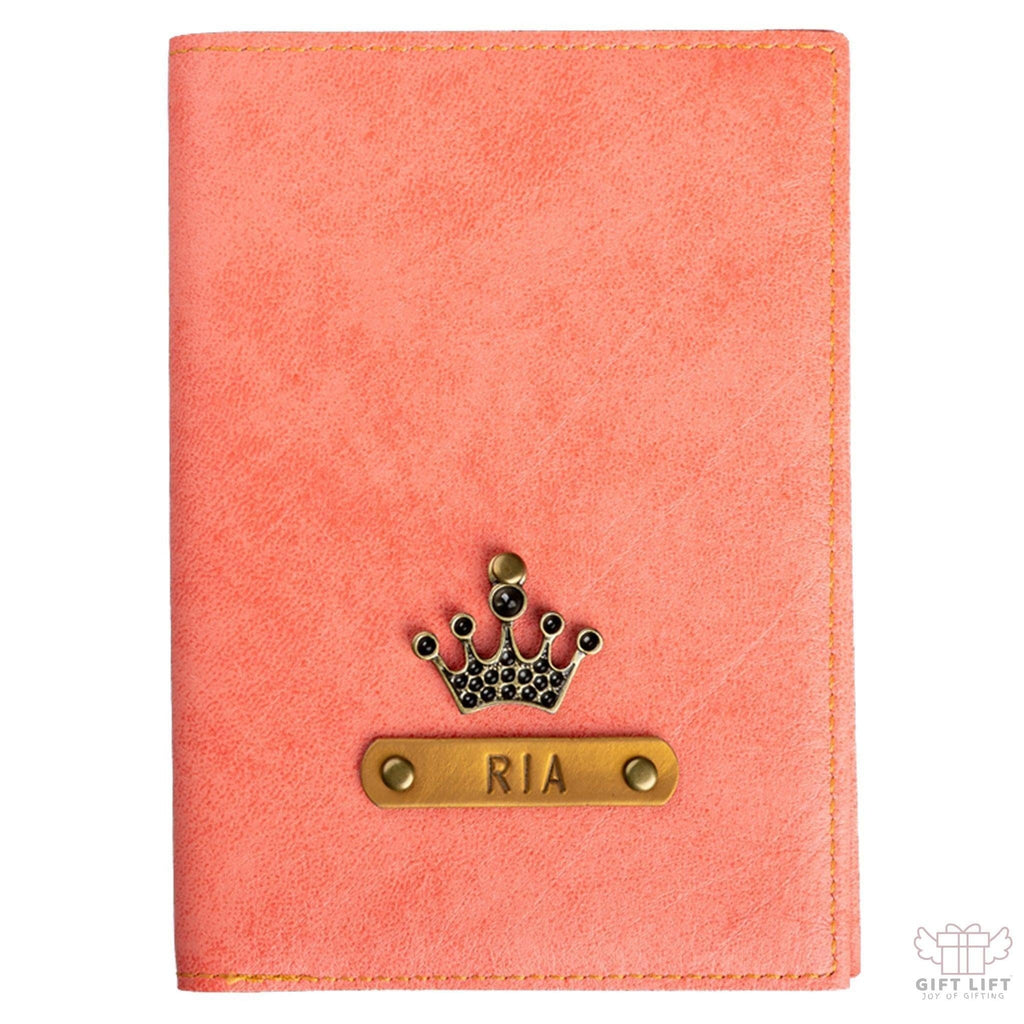 Personalized Peach Leather Finish Passport Cover