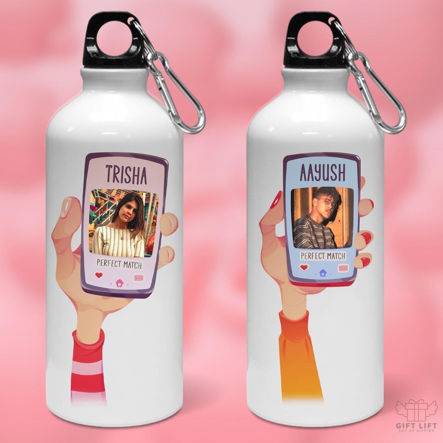 Personalized Perfect Match Romantic Couple Water Bottle - Set of 2