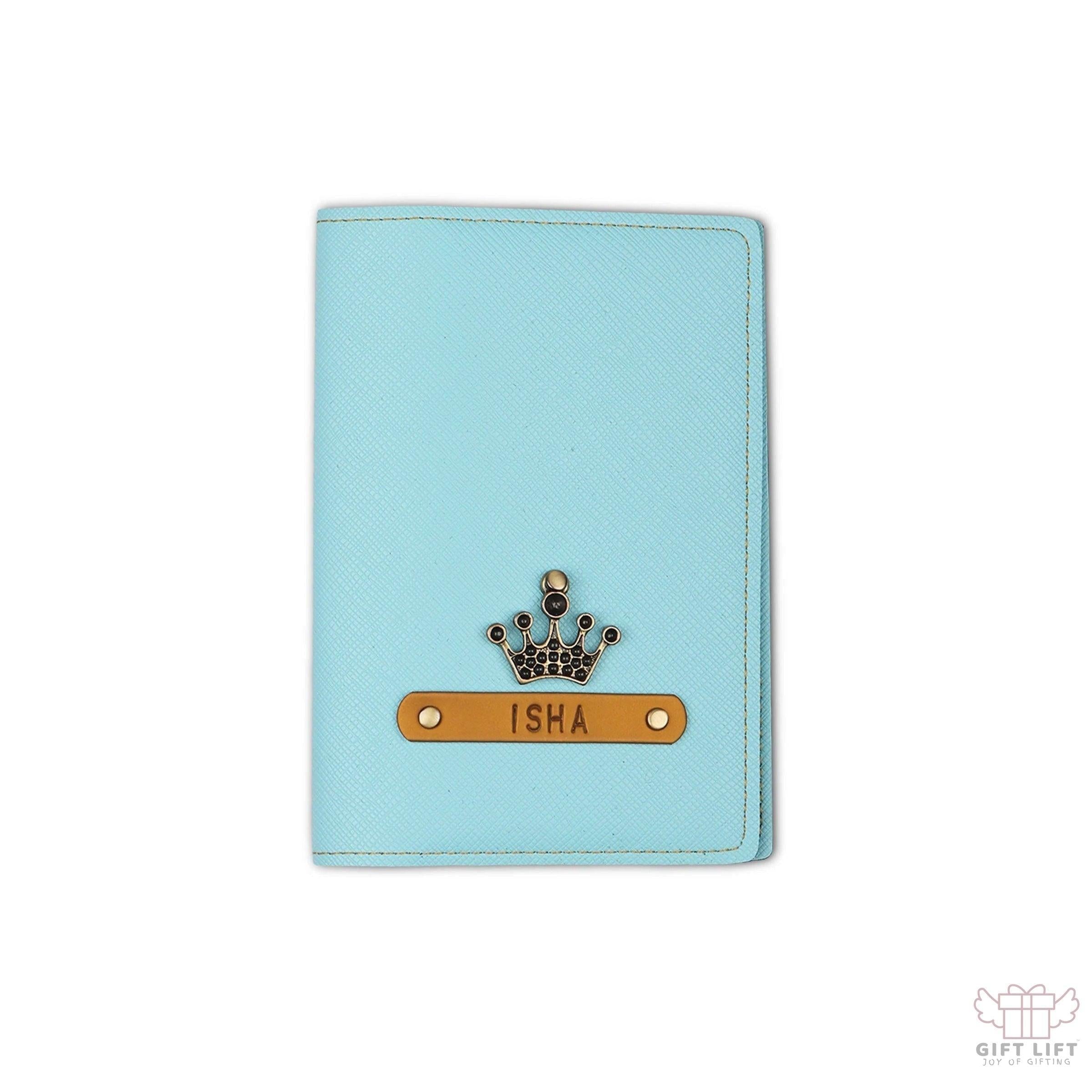 Personalized Powder Blue Textured Passport Cover