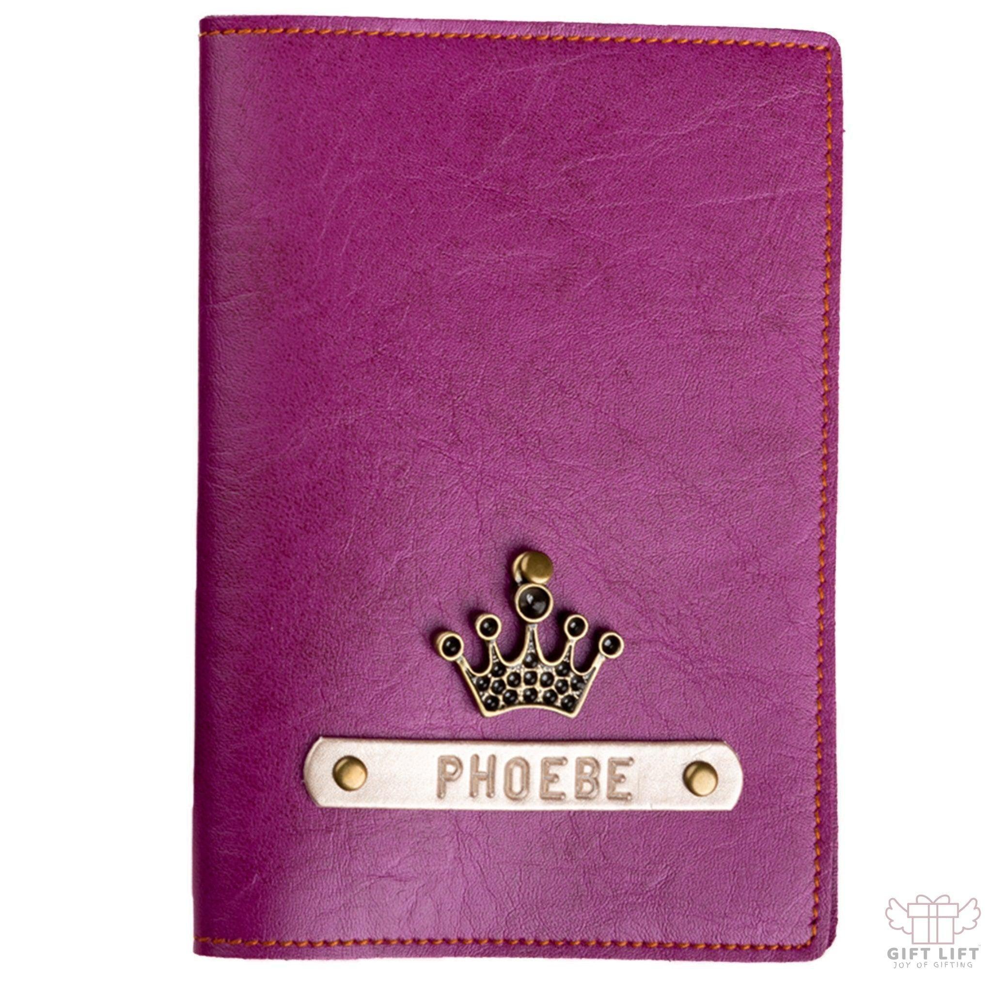 Uniquely Personalized Purple (Magenta) Leather Finish Passport Cover - www.giftlift.in