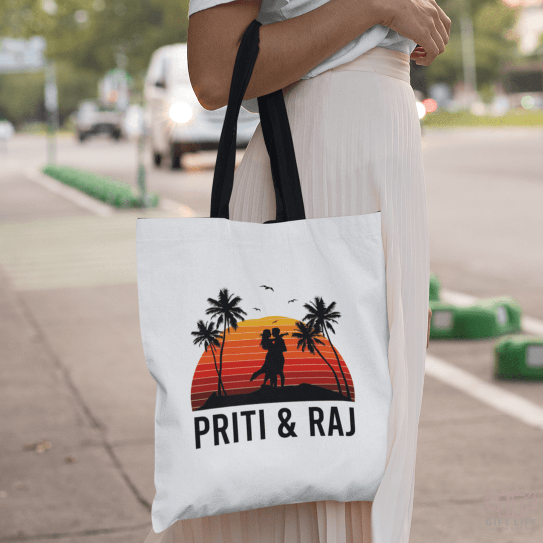 Personalized Sunset Couple Name Tote Bag