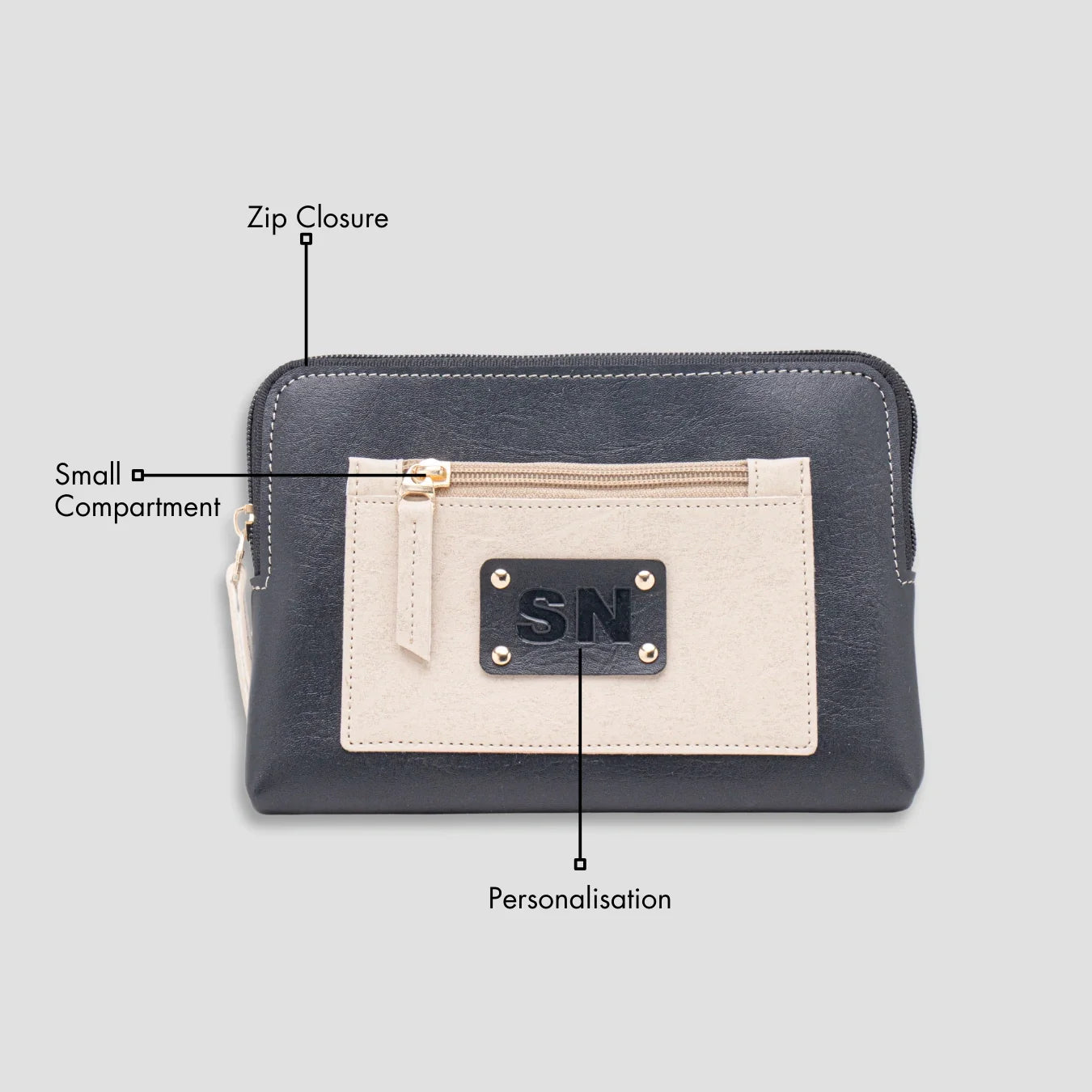 PERSONALISED UTILITY POUCH INITIALS - BLACK