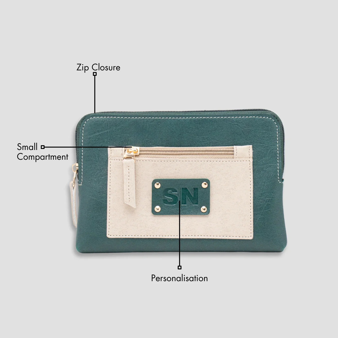 PERSONALISED UTILITY POUCH INITIALS - GREEN