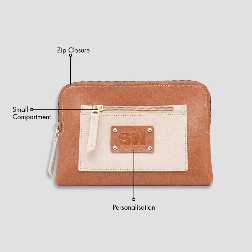 PERSONALISED UTILITY POUCH INITIALS - TAN