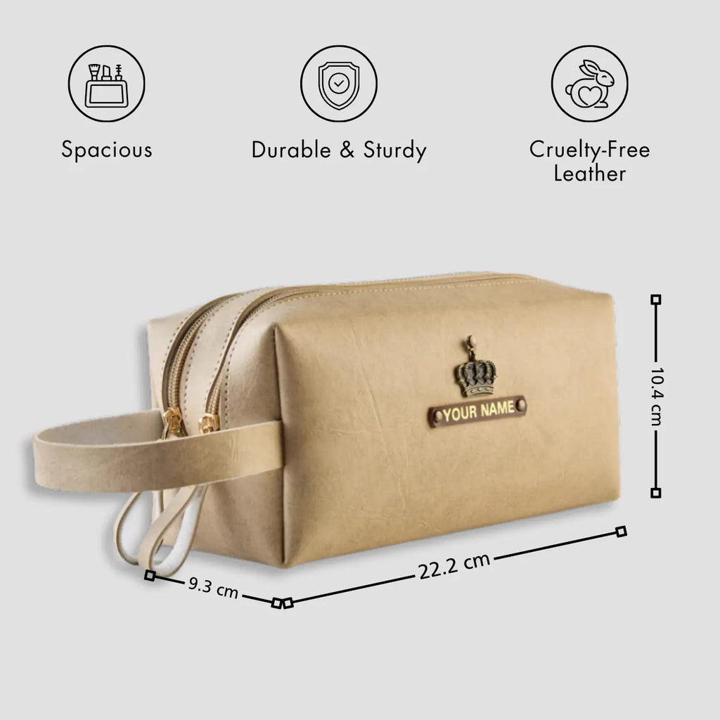 PERSONALISED DOUBLE ZIP POUCH - BEIGE