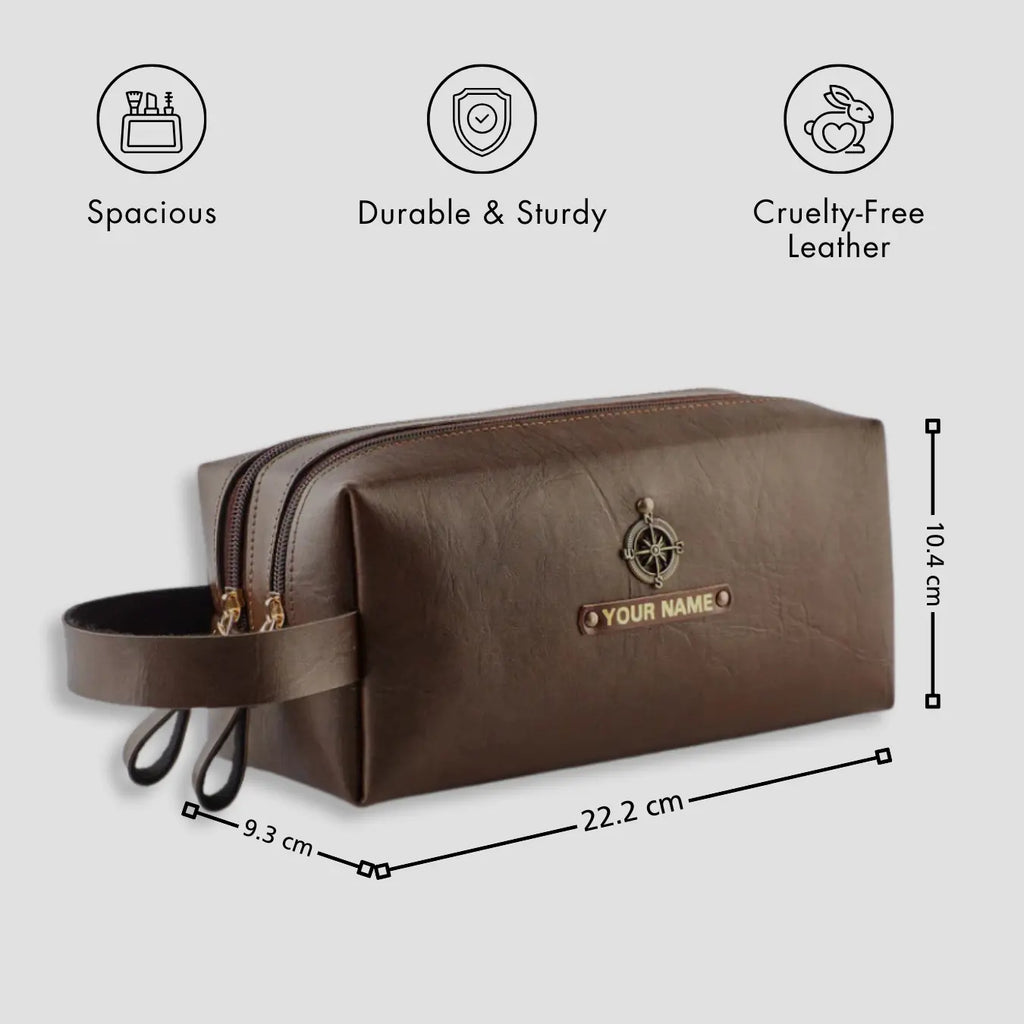 PERSONALISED DOUBLE ZIP POUCH - BROWN