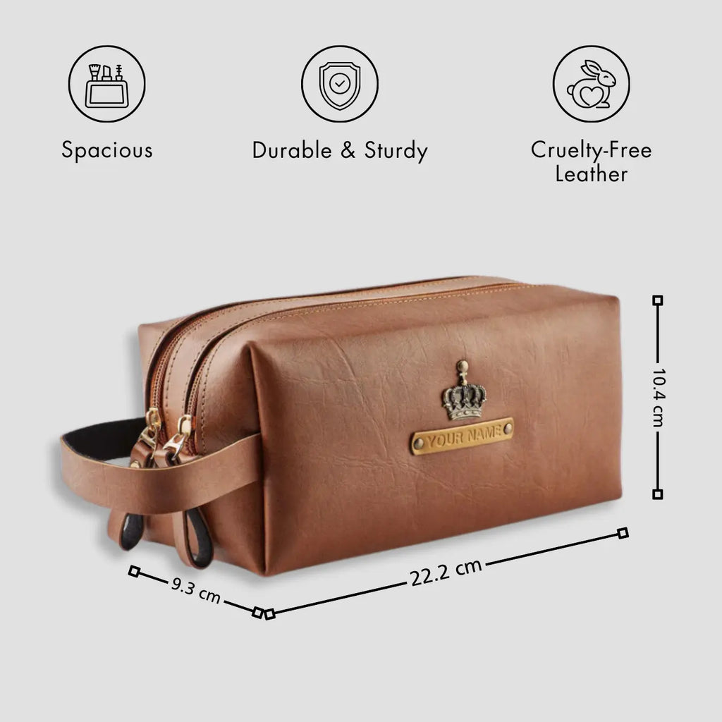 PERSONALISED DOUBLE ZIP POUCH - TAN