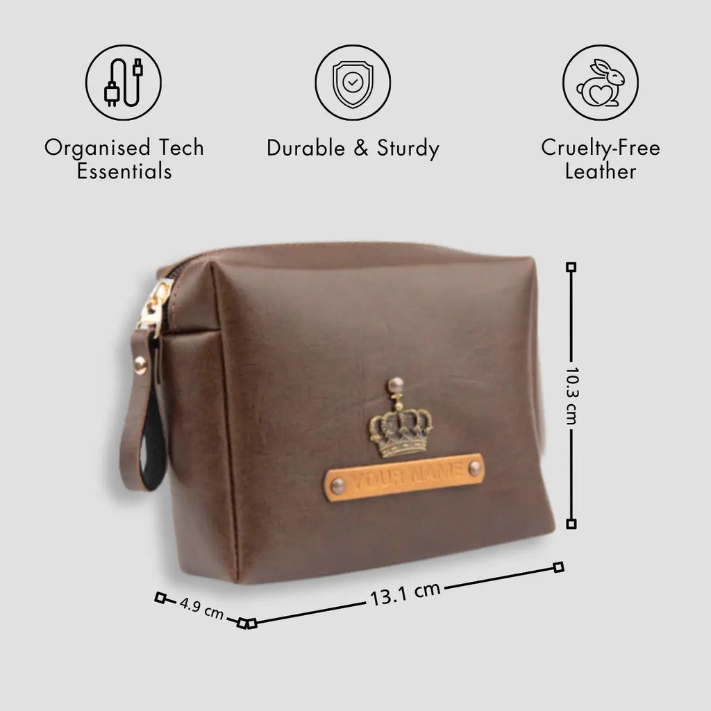 PERSONALISED ZIPPERED CHARGER CASE - BROWN
