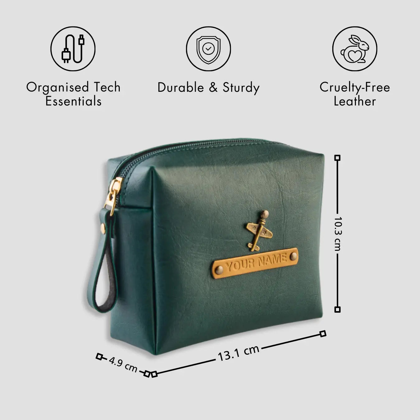 PERSONALISED ZIPPERED CHARGER CASE - GREEN
