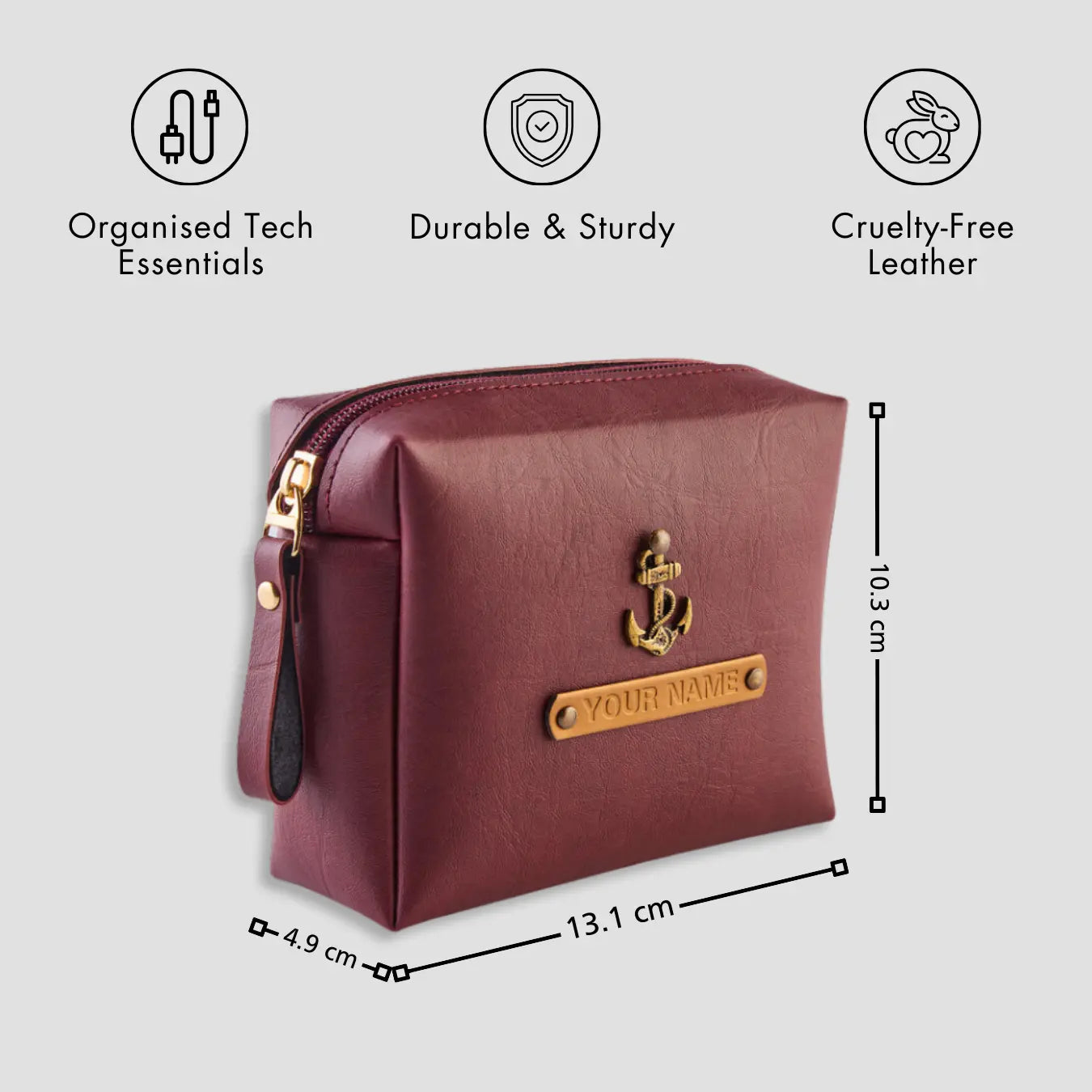 PERSONALISED ZIPPERED CHARGER CASE - MAROON