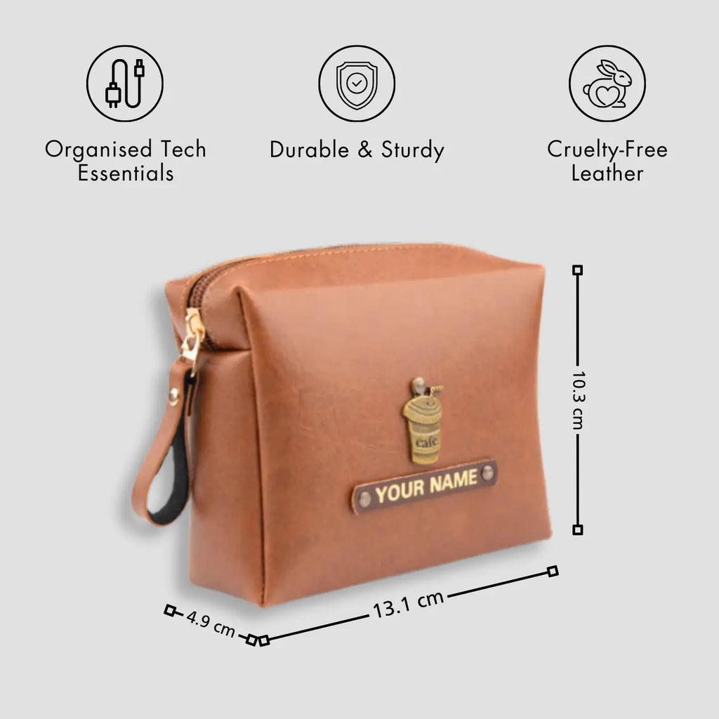 PERSONALISED ZIPPERED CHARGER CASE - TAN