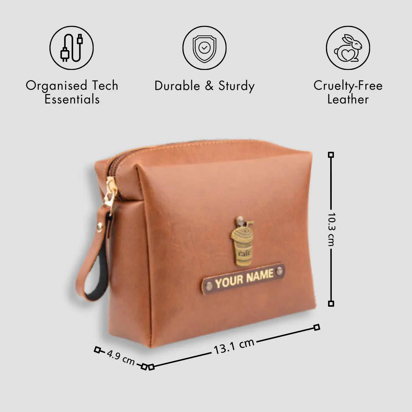 PERSONALISED ZIPPERED CHARGER CASE - TAN