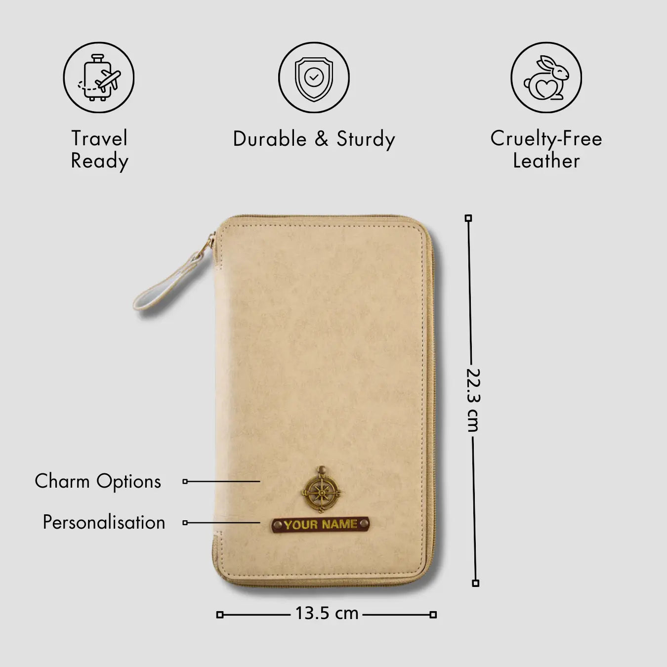 PERSONALISED ZIPPERED TRAVEL CASE - BEIGE