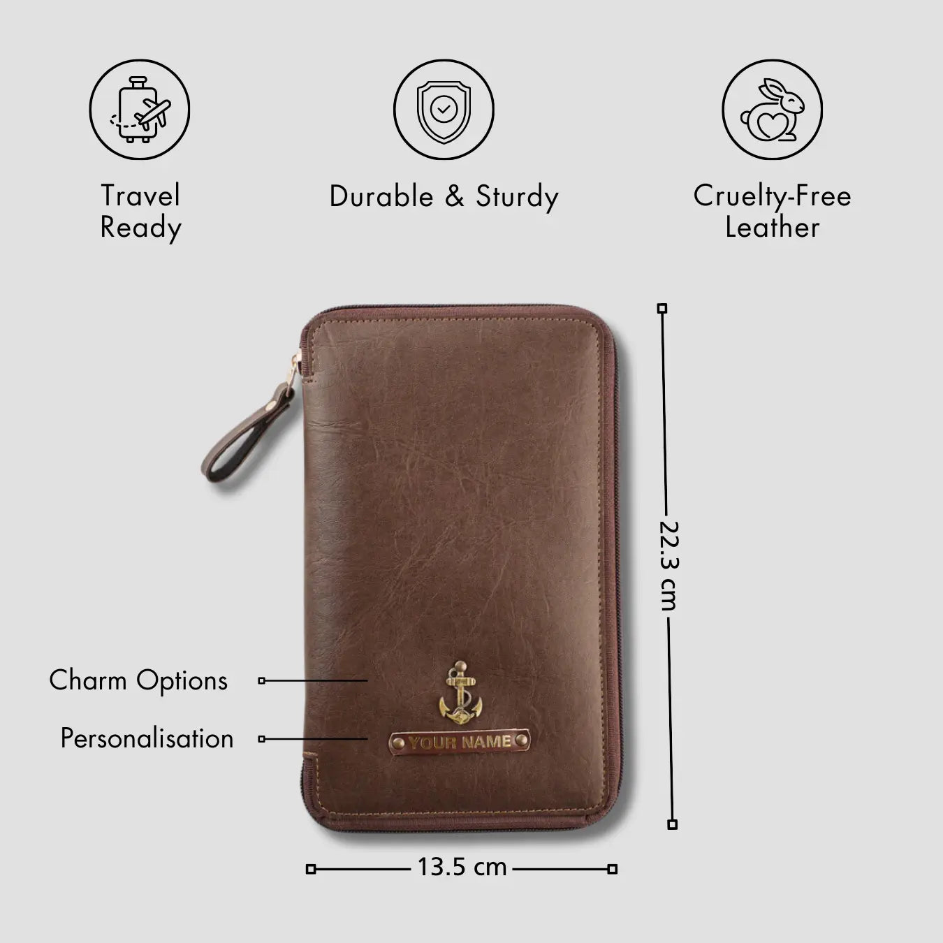 PERSONALISED ZIPPERED TRAVEL CASE - BROWN
