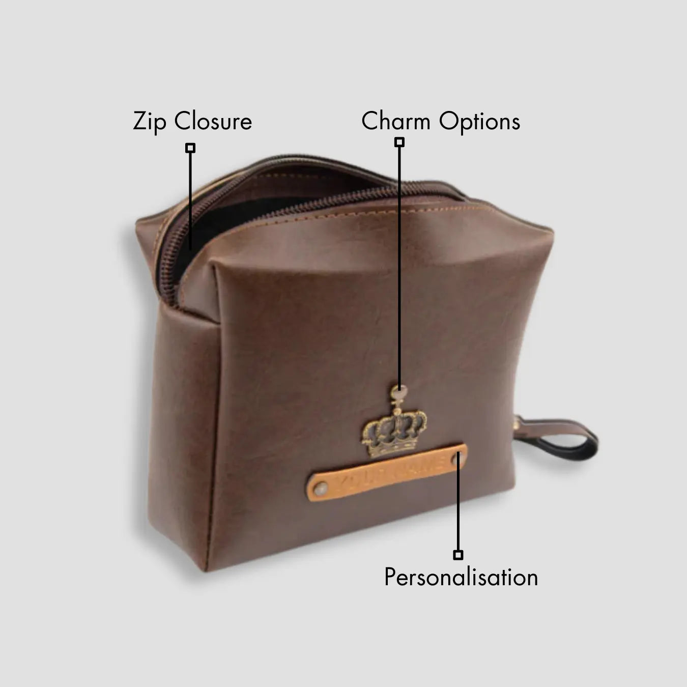 PERSONALISED ZIPPERED CHARGER CASE - BROWN