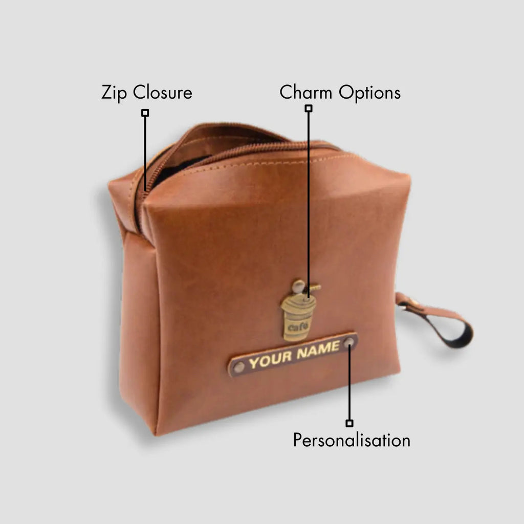 PERSONALISED ZIPPERED CHARGER CASE - TAN